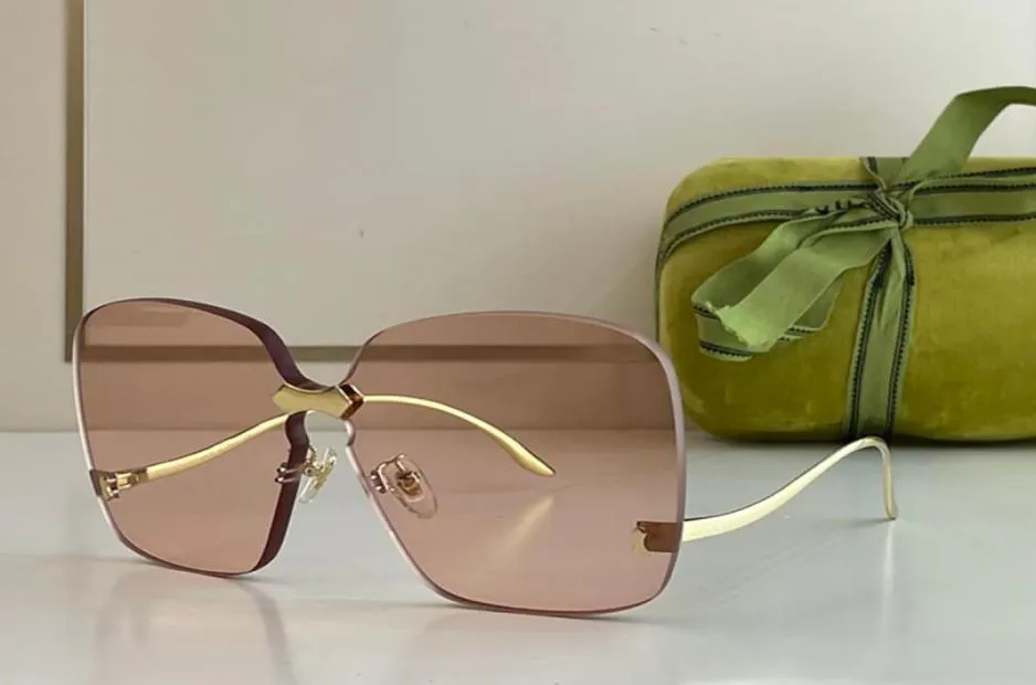 Trendy dames zonnebrillen ontwerper eenvoudige oversized frameless vierkant lichtbruine speciaal gevormde gouden randlijn arm modeshow AVA4807068