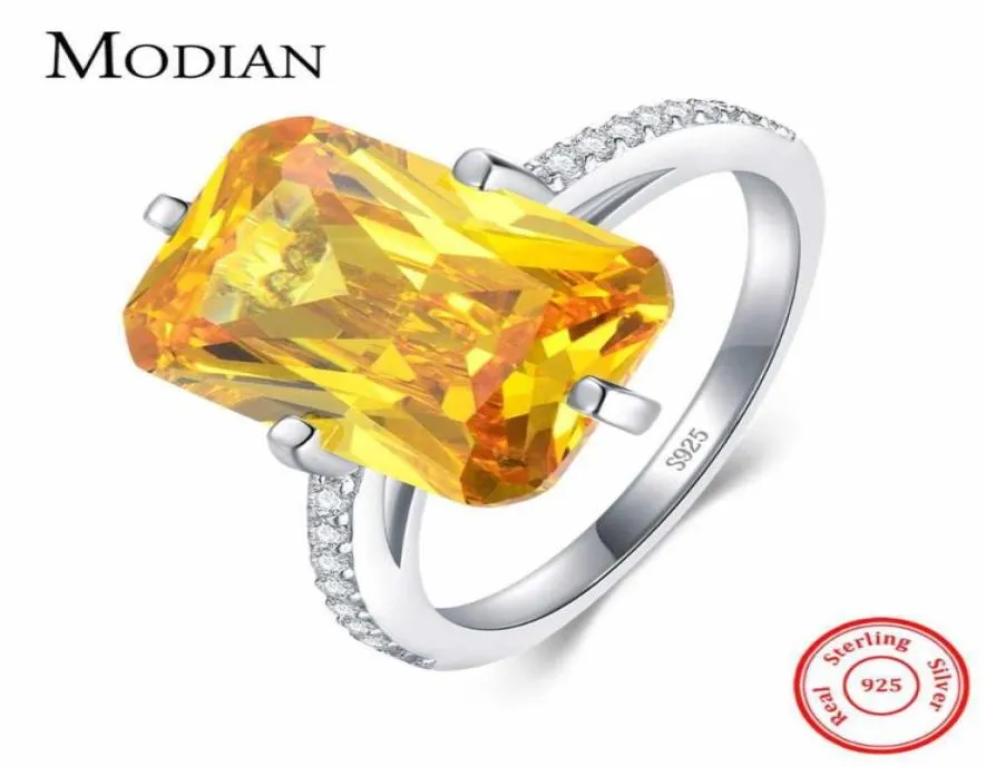 Modian 100 925 Anneau Cz jaune en argent sterling pour les femmes Engagement Luxury Anniversaire Bijoux de doigt Bague Anel 2106198291217