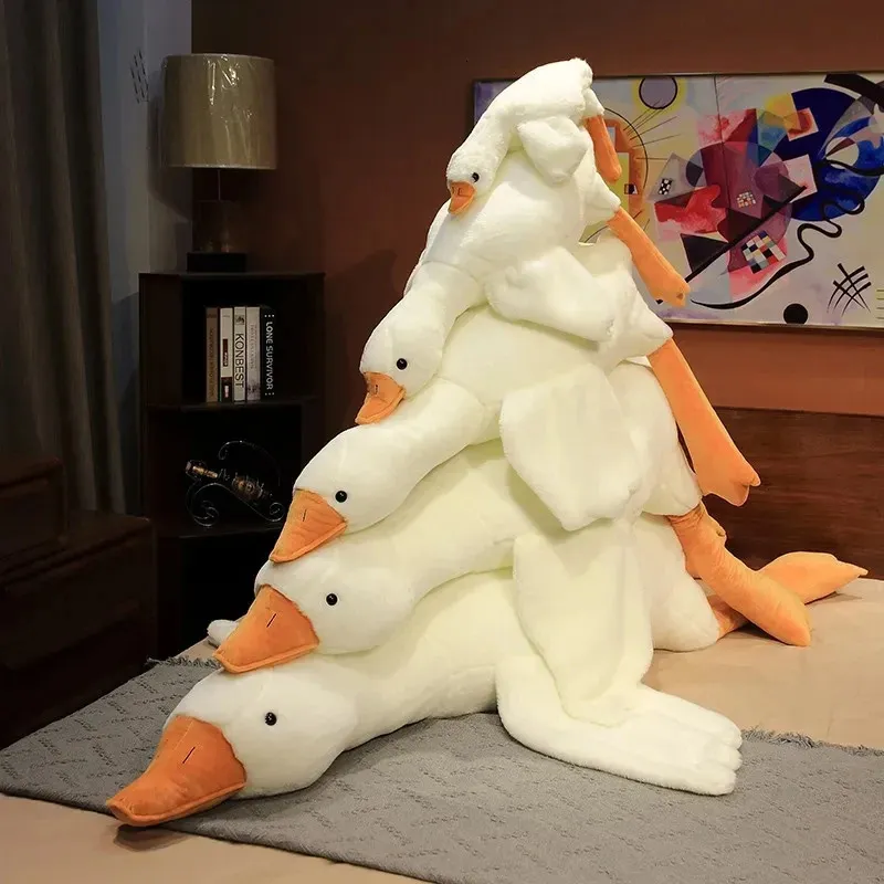 50-190cm fofo Big Big White Goose Pluguy Toys Kawaii enorme almofada de travesseiro de sono de pato Doll de boneca de animais de pelúcia de pelúcia para crianças 240426