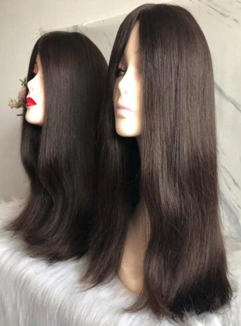 Kosher Wigs 12A Grad Brown Color 2 Finest European Virgin Human Hair Silky Straight Invisible Knots 4x4 Silk Top Base Jewish Wig6809787