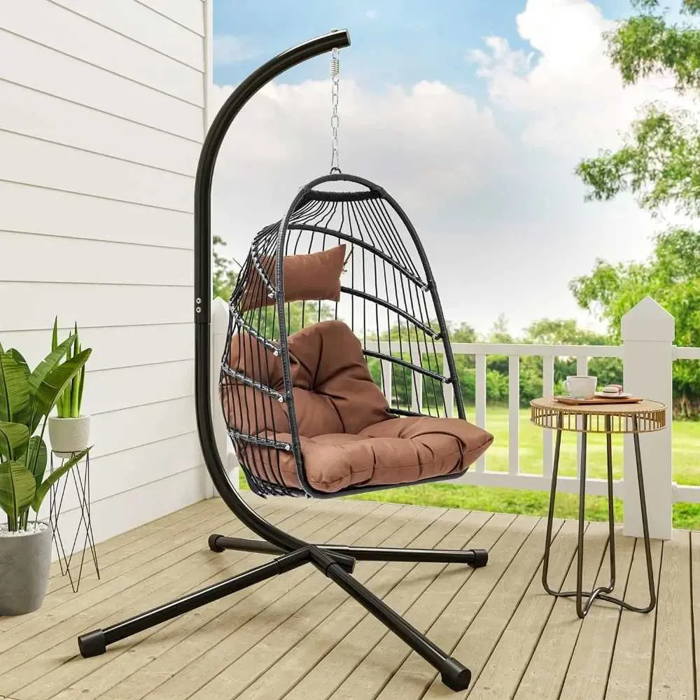 Hammocks Hanging Egg Swing Chair Outdoor er Hammock Chairs Indoor with Steel Stand UV Resistant Cushion 350lbs for Patio Bedroom