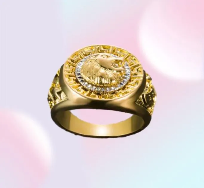 Fashion Hip Hop Gold Color Dinger Ring Men039s Punk Style Ring Band Cool Lion Head Ring Bijoux Male Bilan 8137317781