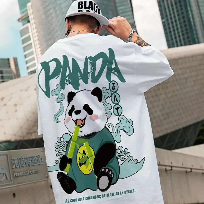 Kawaii vintage anime panda print t shirt grappige mannen zomer casual korte mouw t -shirts mannelijke plus size tops ropa y2k hombre tees 240423