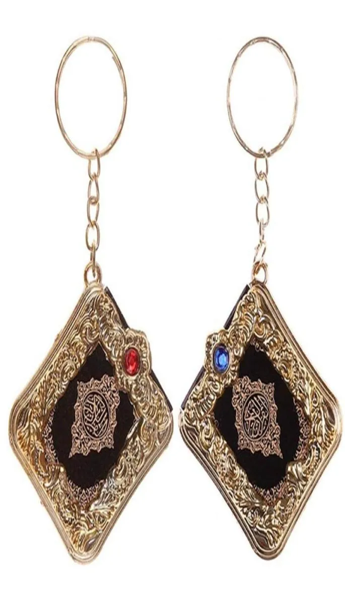 Keychains PC Mini Ark Quran Book Real Paper kan Arabische sleutelhanger moslim hanger hangende ring juwelen in het kader van de hangende ring lezen5913665