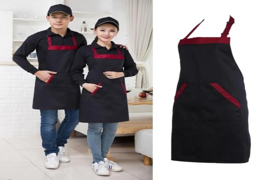 Demi-cuisine tablier cuisinier Chef Ratering Halterneck Bib avec 2 poches tabliers sans manches pour femmes hommes noirs Red9130443