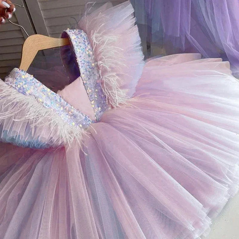 Süslü 12m Bebek Unicorn Tutu Elbise Kız Sequin Yay 1. Doğum Günü Prenses Elbise Çiçek Kostüm Düğün Partisi Yaz Bezi 240507