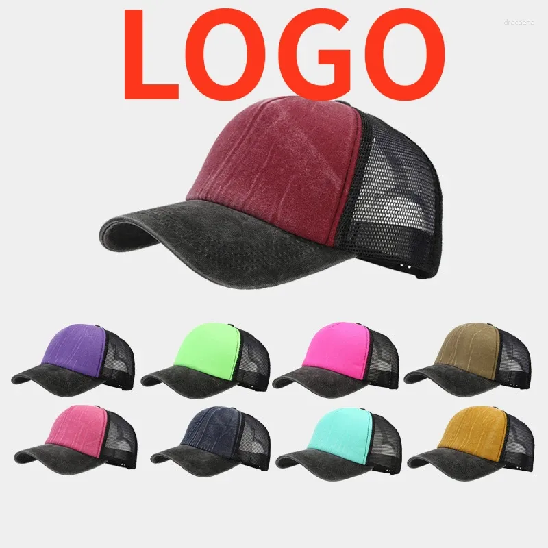 Berets Custom Logo gewaschener alter LKW -Fahrerhut für Männer und Frauen Frühling Sommer im Freien atmungsaktive Mesh Cap