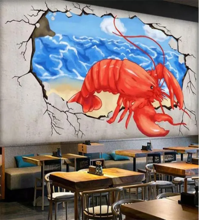 Beibehang Aangepaste persoonlijkheid Wallpaper Pos El Dining Decoratie Muurschilderingen 3d Retro Crayfish Dining Achtergrond Wall9916083