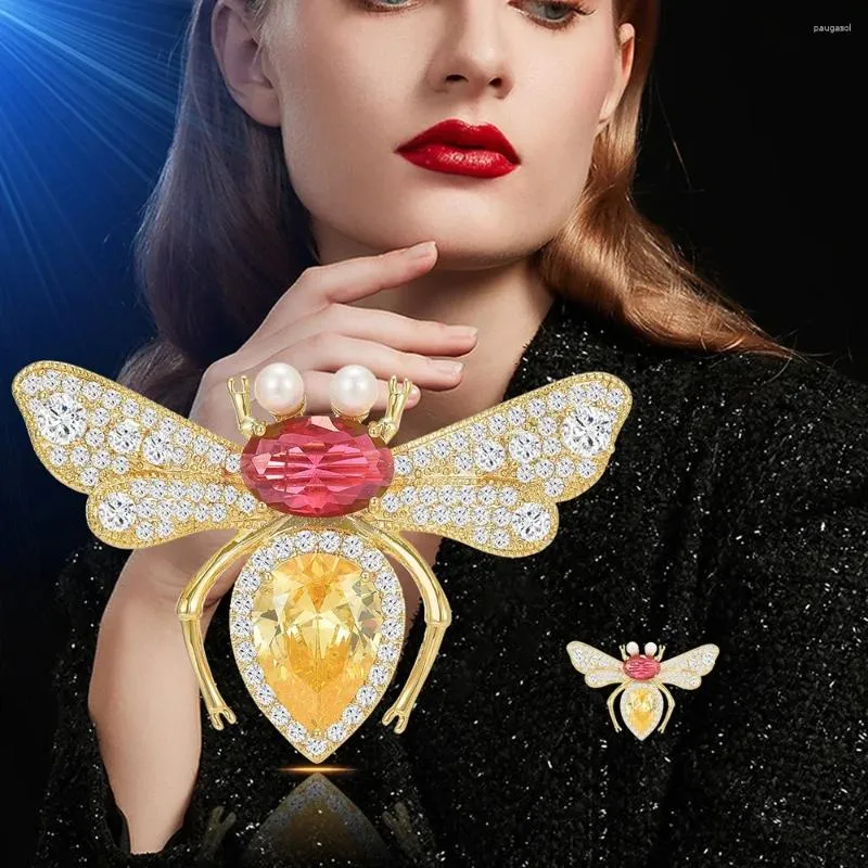 Broschen niedliche Insekten Brosche Sparkle Kristall dekoriertes Bienen Design Frauen Pin Persönlichkeit Accessoires Schmuck Geschenke Großhandel Direktverkäufe