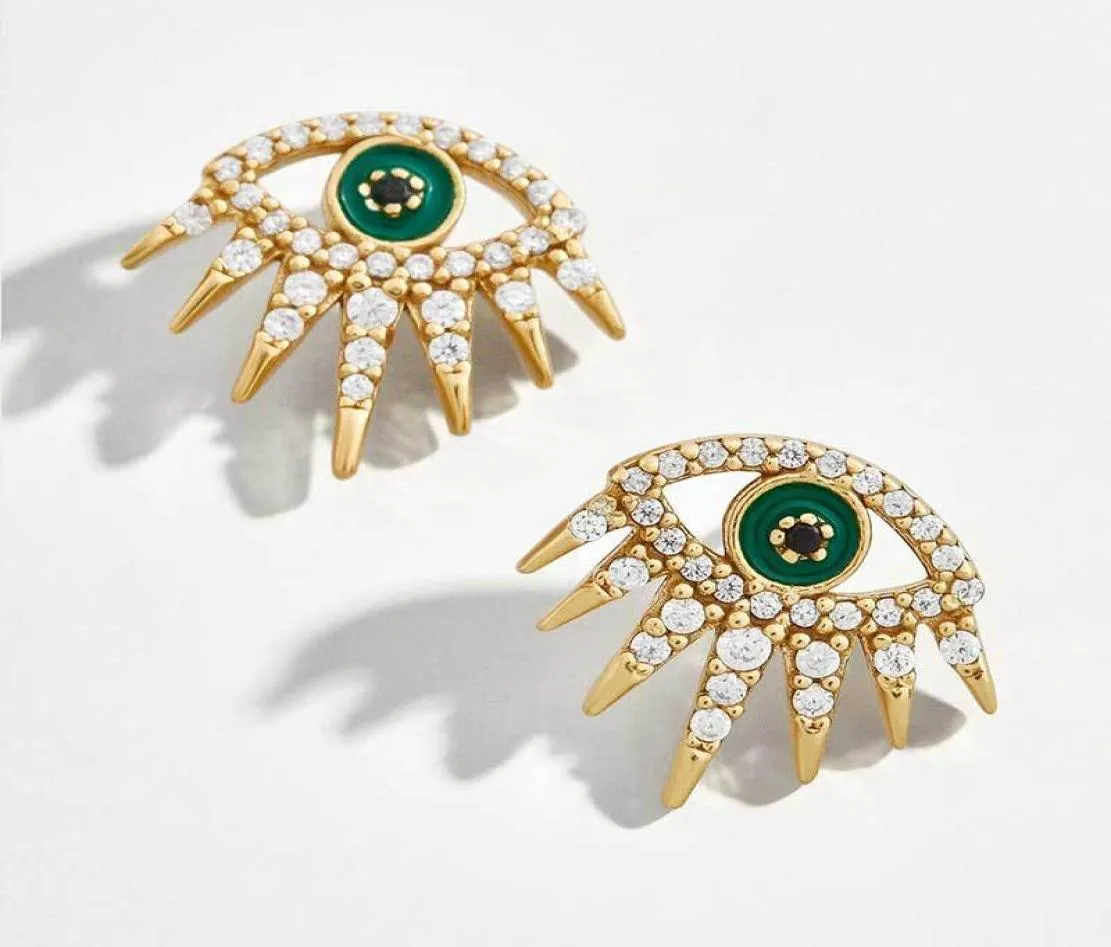 Stud Full Crystal Hollow Emalj örhängen för kvinnor Fashion Small Green Eye Gold Earring Jewelry Gift2104464