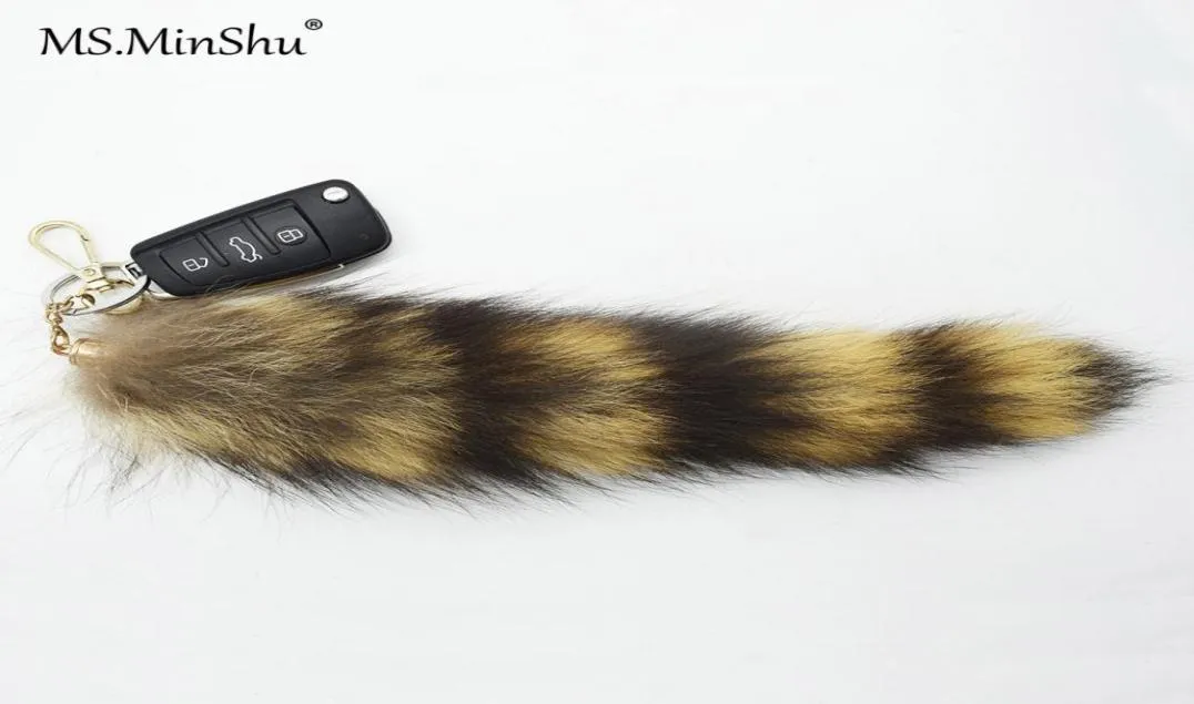 Ratcoon naturel Tail Fur Keychain America Ratcoon Fur Tail Couleur naturelle Plein Pompom Keychain Sac charme Fox Fur Tail Charm2153873