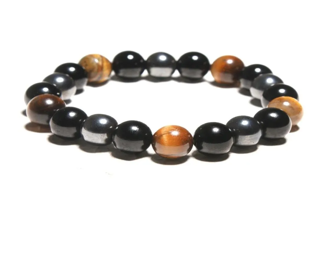 10mm Tiger Eye Hämatitperlen Armbänder Klassiker Lucky Stone Perlen Elastic Seilarmbänder für Frauenmänner3710532