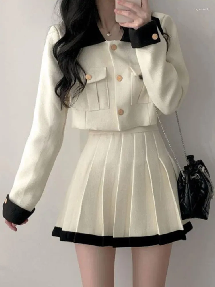 Abiti da lavoro Moda coreana Eleganti donne Signe si adatta alle giacche coltivate casual vintage Mini due pezzi set femminile vestiti chic