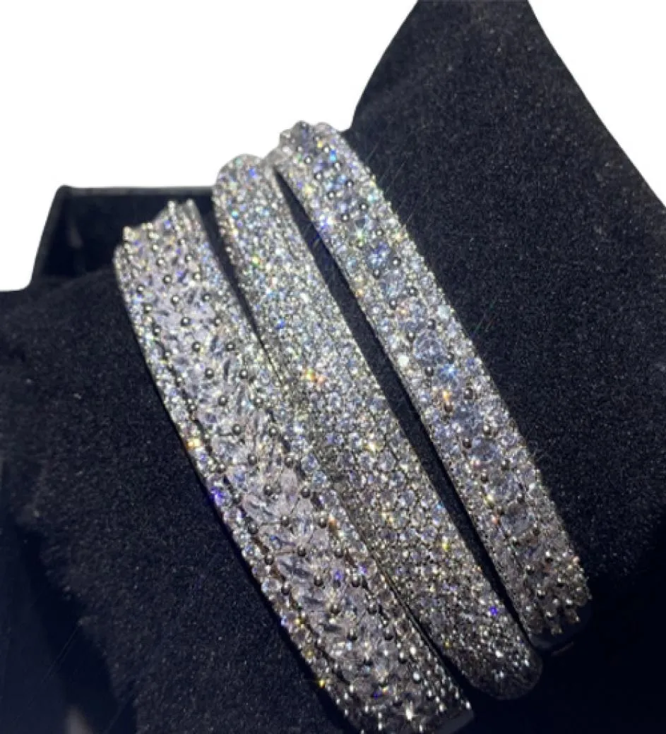 Sparkling nieuwe aankomst luxe sieraden 925 Sterling Silver vul Pave witte saffier cz diamant vrouwen bruiloft bangle vingertje bracelet 9980203