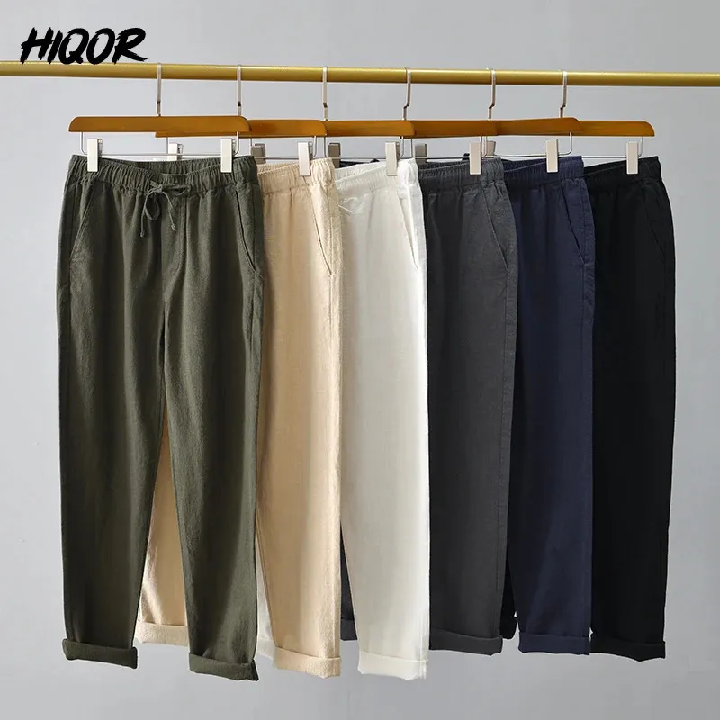 Hiqor 6 kolorów męskie bawełniane lniane spodnie swobodne letnie w oddychaniu solidne spodnie dla mężczyzn męskie workowate 240417