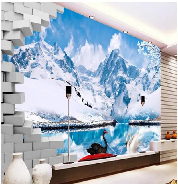 Verse sneeuw berg Tianchi 3D tv achtergrond muurschildering 3D wallpaper 3D muurpapieren voor tv -achtergrond3568925