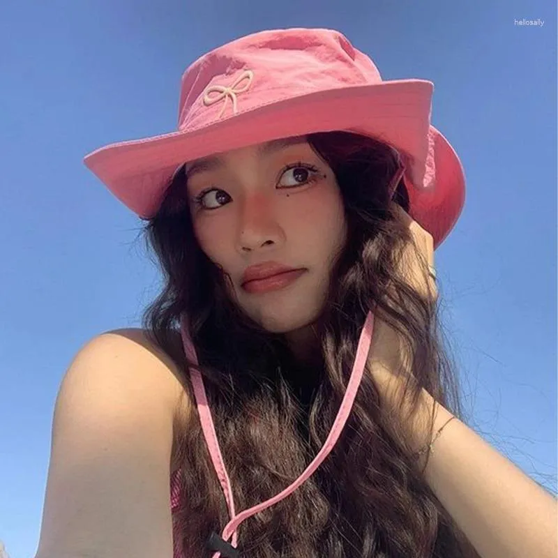 Boinas 2024 Correa de Boquero Pink Coreano Corcha de secado rápido Sombreros de secado para mujeres Summer Anti-UV Girl Outdoor Camping Sunscreen Fishing Caps de pesca