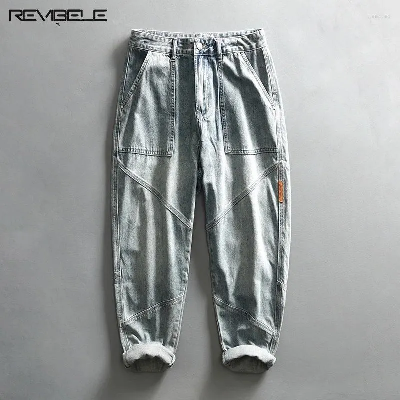 Pantalon masculin laver les jeans décontractés de l'eau de Javel entièrement enrôlé de denim en détresse vintage de cargaison de cargaison