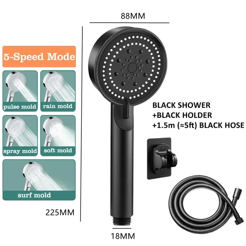 Set Handheld Shower Head Set 5 Modes Water Saving Shower Head with Hose High Pressure Adjustable Spray Nozzle Bathroom Accessories