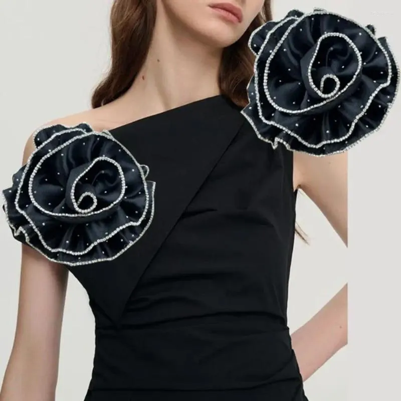Broches multicamadas Camellia Broche Flower Fashion Denim Fabric Acessórios para cocar de cocar de jóias de jóias