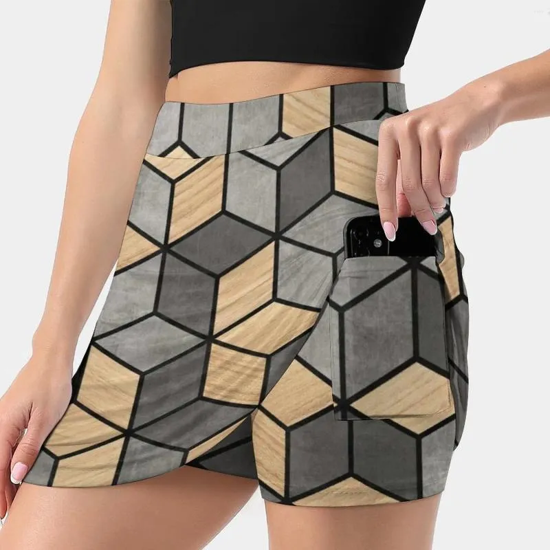 Jupes en béton et cubes de bois jupe féminine avec cache à cache de tennis de poche badminton cube de course