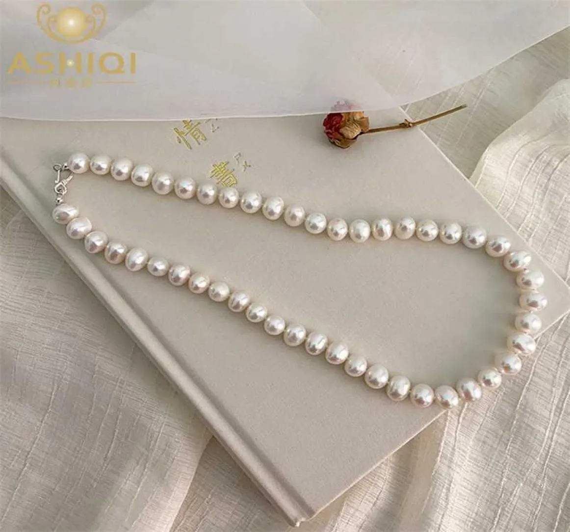 Ashiqi Natural Fraphwater Pearl Necklace 925 Sterling Silver Button Jewelry for Women Fashion Persuality Wedding Gift 2201197925560