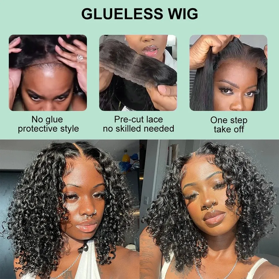 wow factor celebrity black lace front bob wig 13x6 Deep Wave Bob Human Hair Lace Front Wig 13x6 for African  main image 4