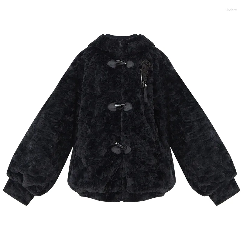 Jackets para mujeres Winter National Style Daily Linda Girl Black Plush Plush
