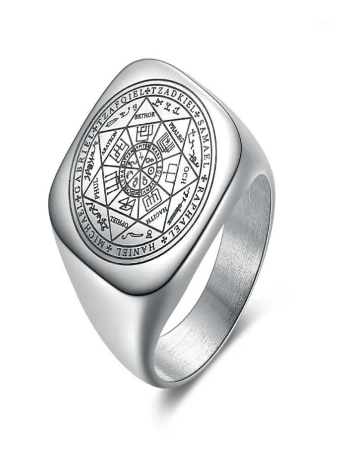 Pierścienie klastra Salomon dla mężczyzn Silver Color Magic Rules Signit Pagan Amulet Męski Biżuter17819269