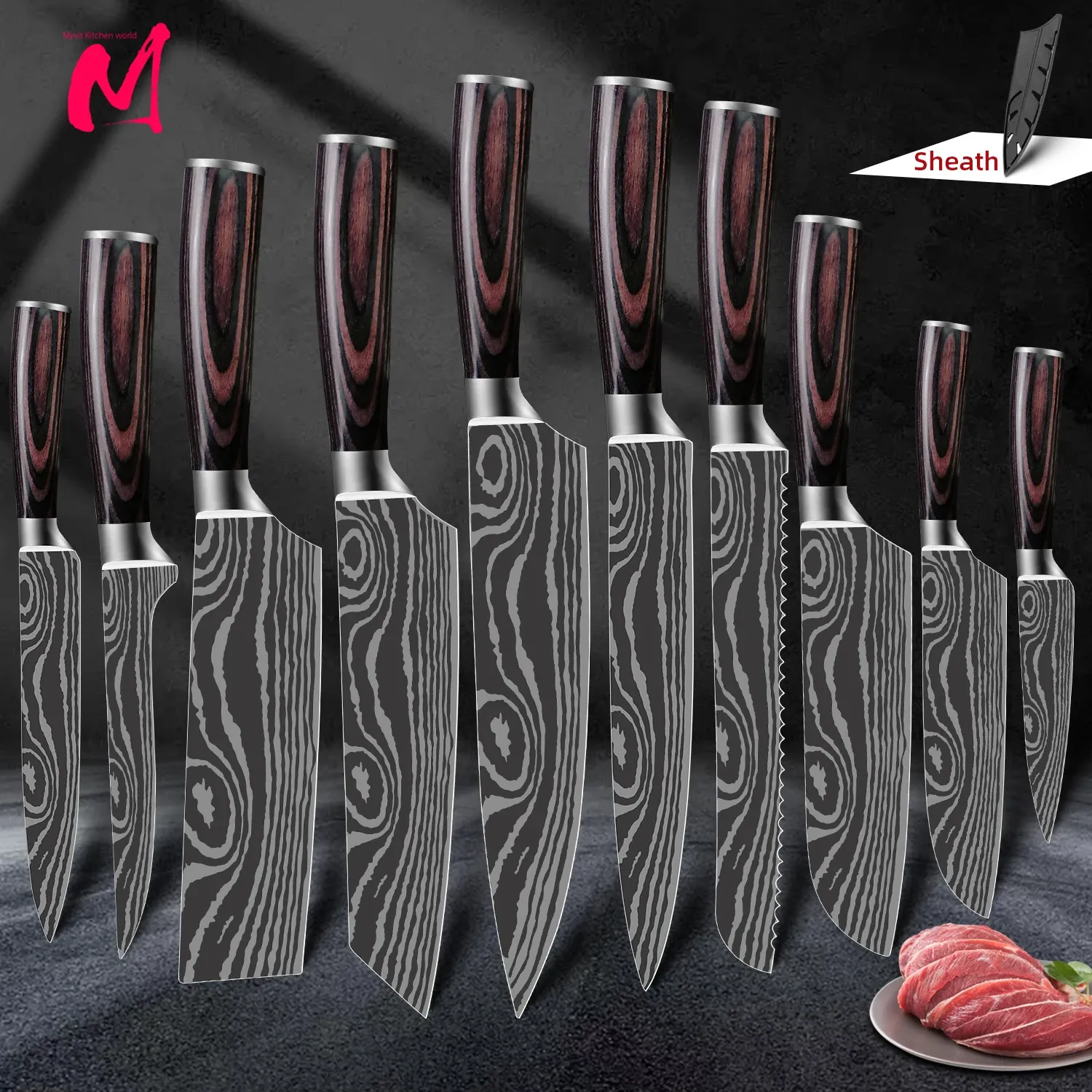 Knives Kitchen Knives 110pcs 7CR17 Alto carbono de acero inoxidable Damasco Damasco Gyuto Cleaver Set Santku Knife Santoku Chef Knife