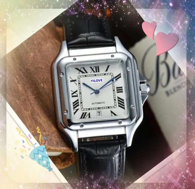 Słynne kwadratowe tarcze zegarki dla mężczyzn Data godzina kwarc chronograf zegar skórzany pasek Prezydent Kalendarz Ultra cienki hip hop lodowane prezenty na rękę na rękę