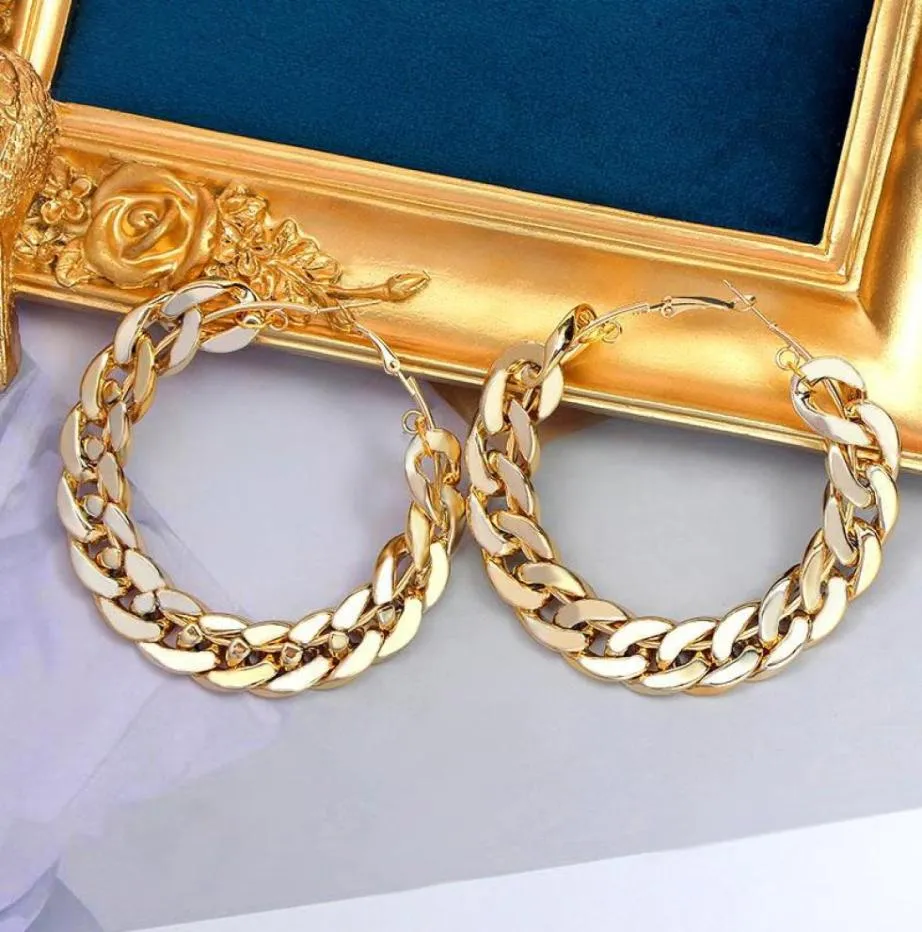 Voel gewoon 2020 NIEUW Design Vintage Chain Hoop Earring For Women Big Gold Silver Color Round Brincos Sieraden Vrouwelijke statement Gift9075992