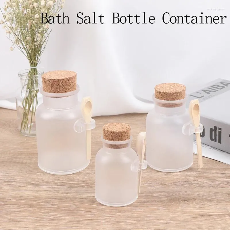 Storage Bottles 100g/300g Round ABS Scrub Bath Salt Bottle Face Cream Mask Powder Cosmetics Jar Cork Container With Wood Spoon Plastic Small