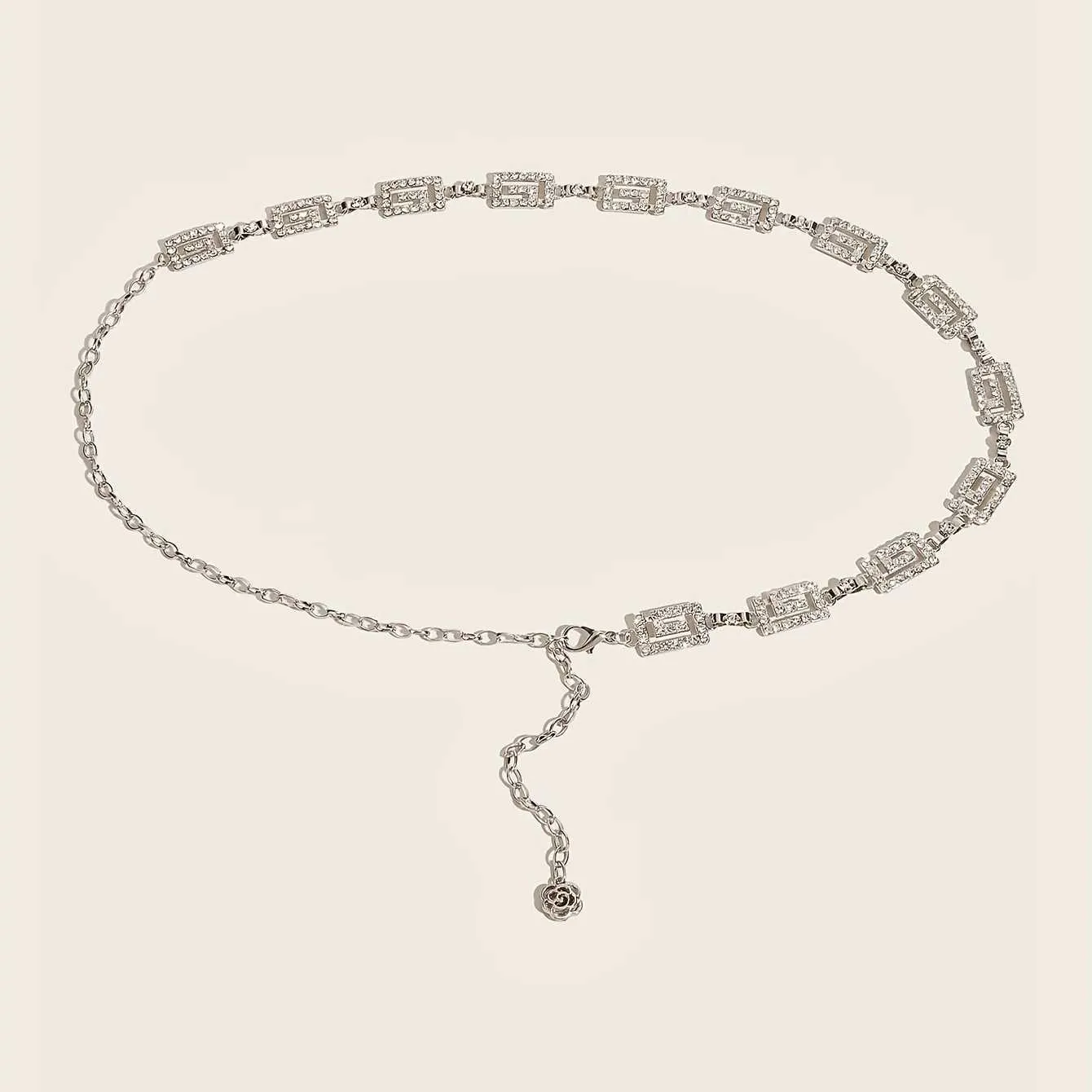 Ceintures Runage de taille géométrique incrustée Elegant Sparkly Flower Pendant Chain de ventre métal Beltes habillées pour femmes