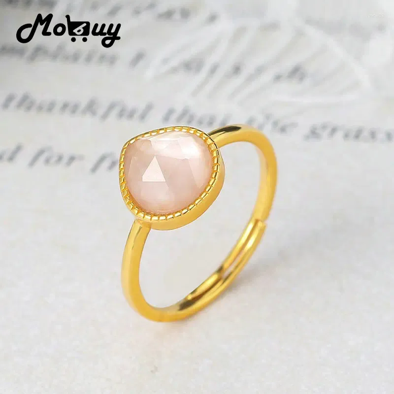 Anéis de cluster Mobuy 925 Silver for Women Pêssego fofo forma branca Crystal Pink Shell 14K Gold Bated Jewelry Fine Japan Japan MBRI098