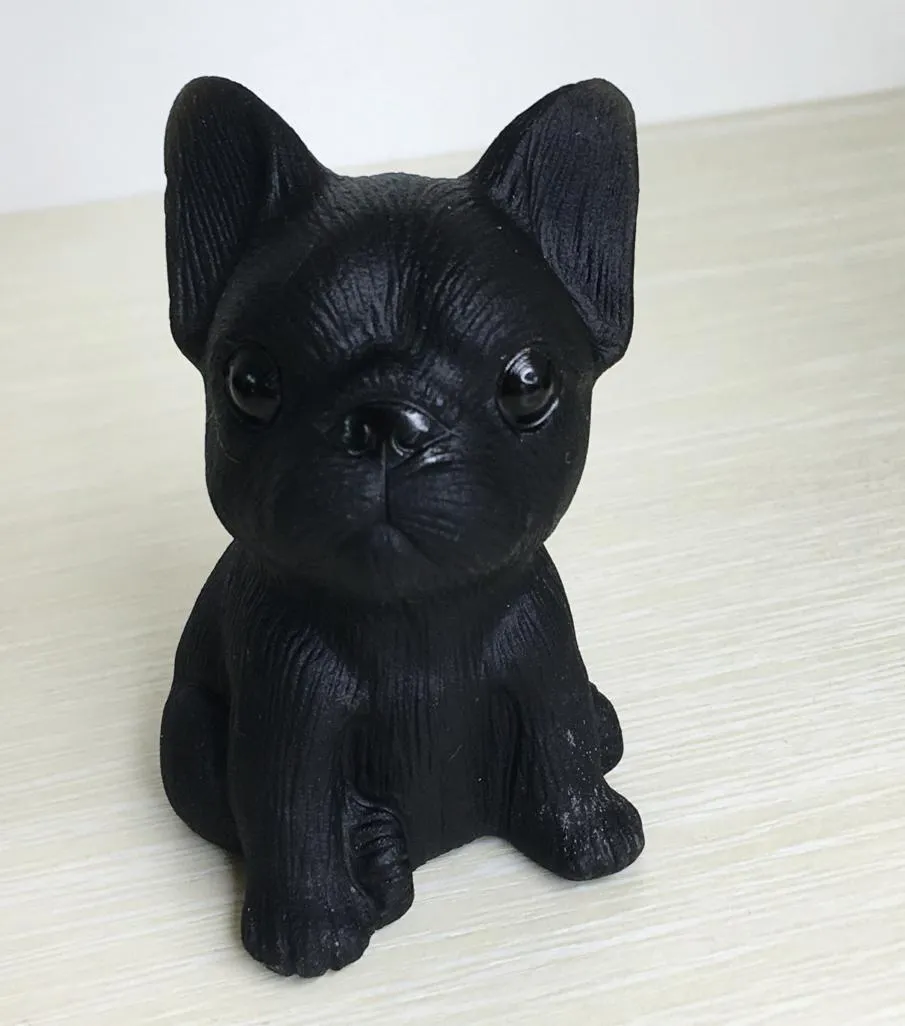 素敵なナチュラルブラックオブシアン子犬の装飾品フレンチブルドッグ装飾クリスタルヒーリングハンド彫刻芸術と工芸品5943646