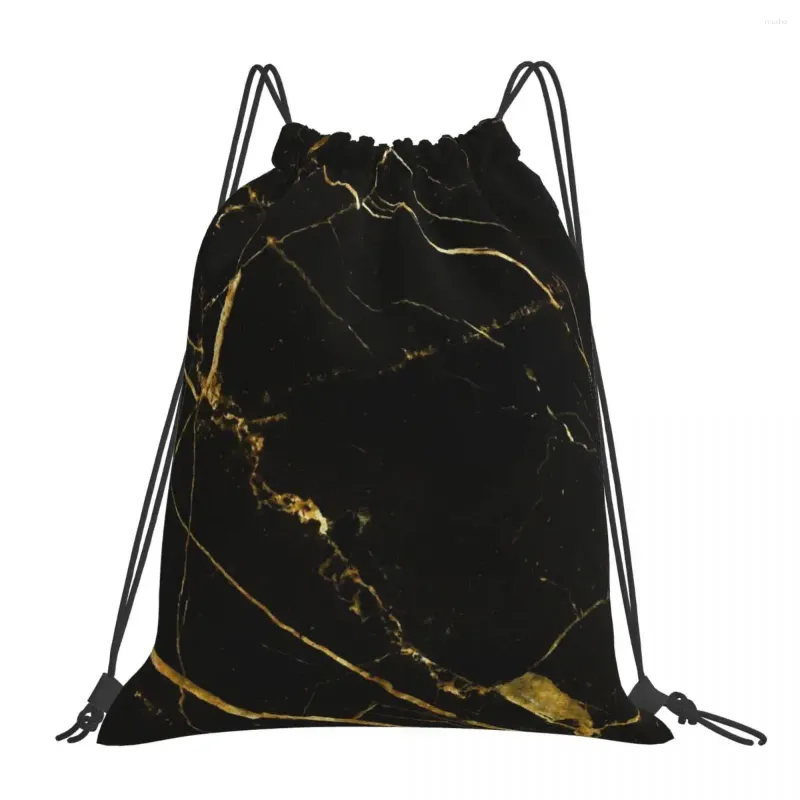 Backpack Black and Gold Málore de mármore multifuncional Bolsas de tração portáteis Pacote bolso de bolso de bolso para viajar