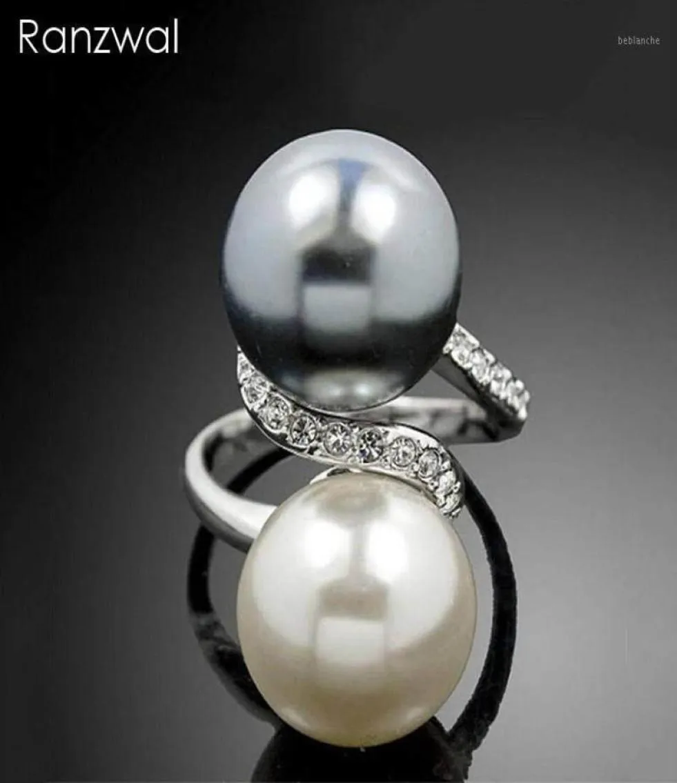 Ranzwal Mode große doppel simulierte Perlgelringe für Frauen Strass -Inlay -Finger Ring Schmuckgeschenke US Size 6913809925