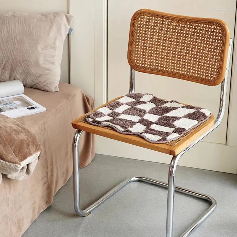 Kudde Tufted Seat Soft Chic Twill Grids runda fyrkantiga golvstol Sofa Pad Home Office Warm Decor för Autumn Winter 40x40cm
