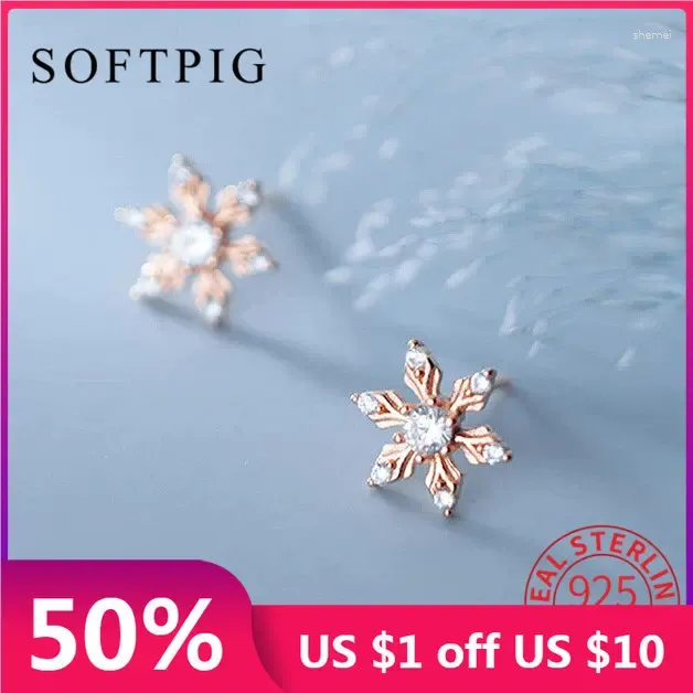 Brincos de garanhão softpig real 925 Sterling Silver Zircon Snowflake para mulheres de moda Acessórios minimalistas de jóias finas fofas