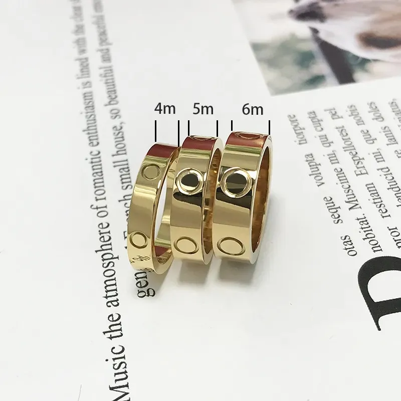 4mm/5mm/6mmroseゴールドクラシックラブシリーズリングスターリングシルバーデザイン18kカップル用のゴールドメッキダイヤモンドリング