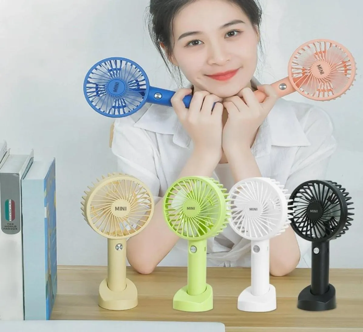 Party Portable USB Rechargeable Fan Mini Handheld Air Cooling Fan Desktop Ventilation Fans With Base 3 Modes For Travel Outdoor Co2050158