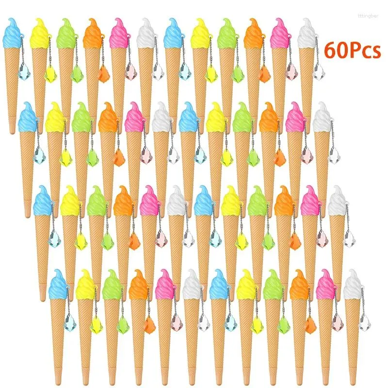 60Pcs Cute Ice Cream Shape Gel Pens Cone Water Pen Black Ink Student School Supplies