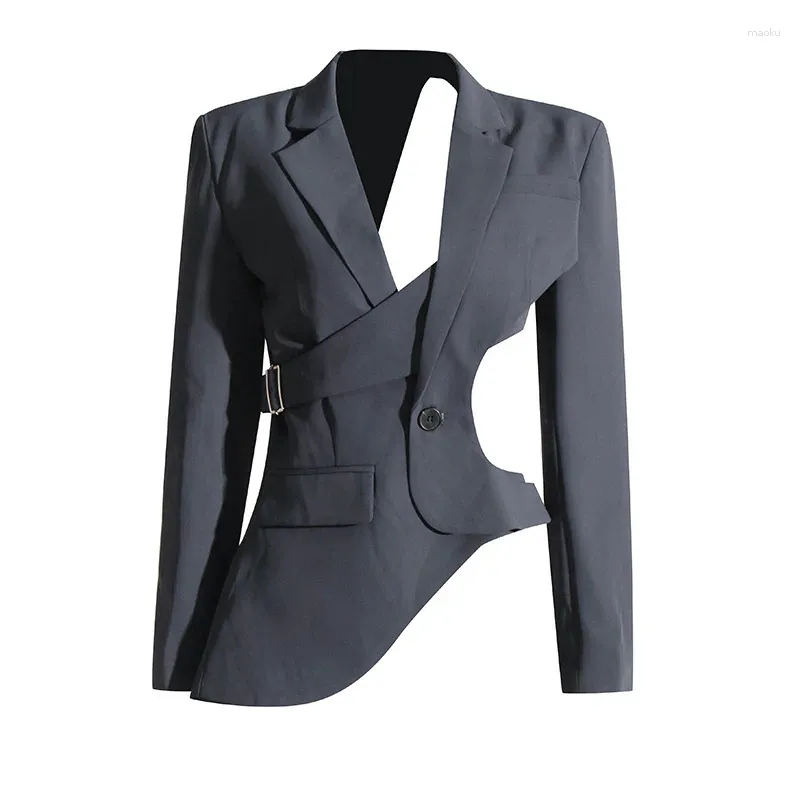 Ternos femininos Superaen Design assimétrico 2024 Spring Suit Spring Sleeves Longa Cantura lateral Blazer de cor sólida vazia