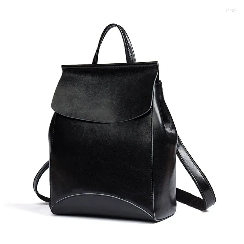 Backpack Euramerican All-match Student Commuter Pack Elegant Temperament Glossy Multi-function Simple Solid Leather Bag