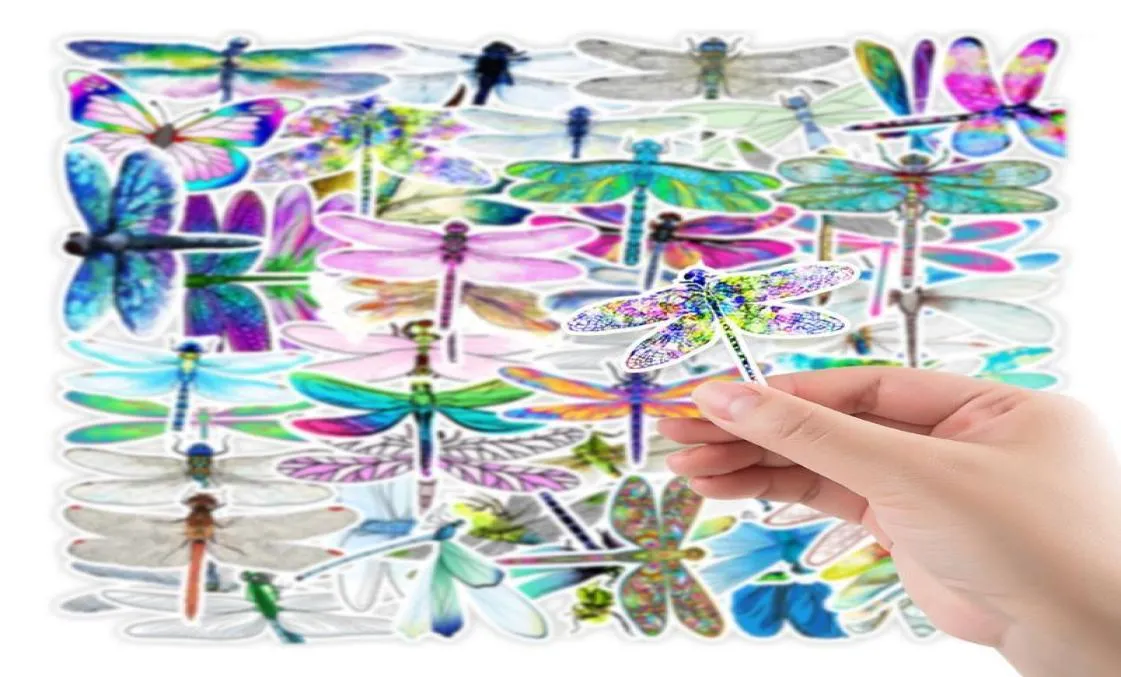 Geschenkverpackung 50pcs farbenfrohe Dragonfly -Aufkleber für Notebook Stationery Laptop Süßes Aufkleber Ästhetische Handwerksbedarf Scrapbooking Mate3766567