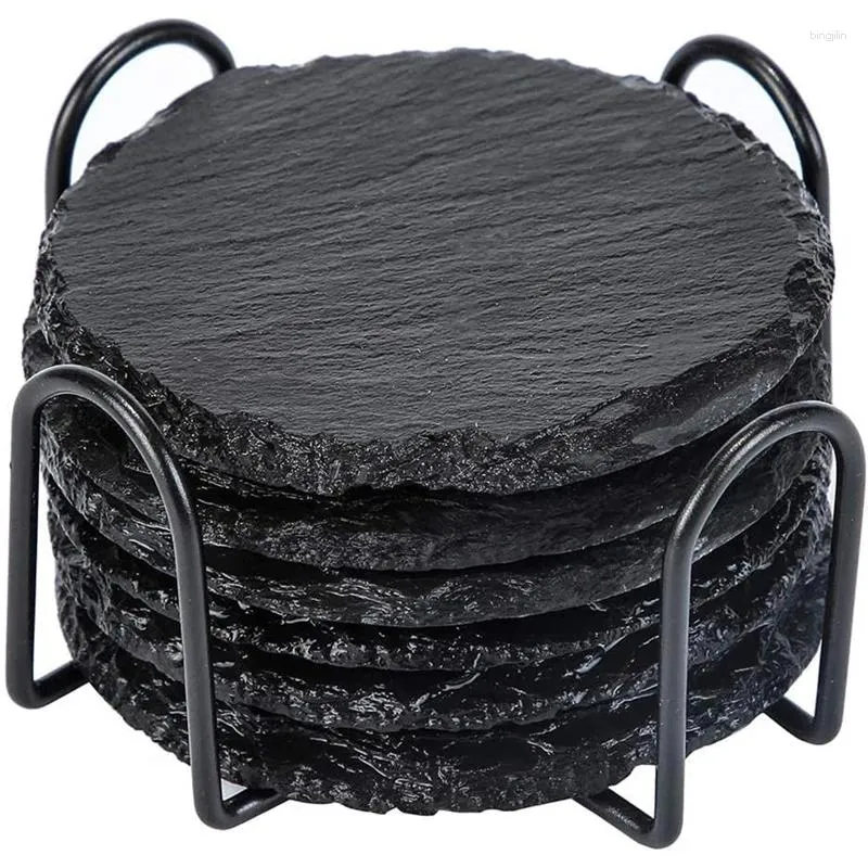 Maty stołowe Kamienne napoje podstawki z praktycznym stojakiem odpowiednie do napojów Kubki Kubki Szklanki