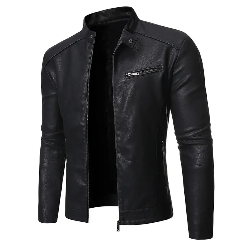 Treesolo Spring och Autumn Mens Jacket Fashion Trend Korean Slim Fit Casual Leather Motorcykel 240426