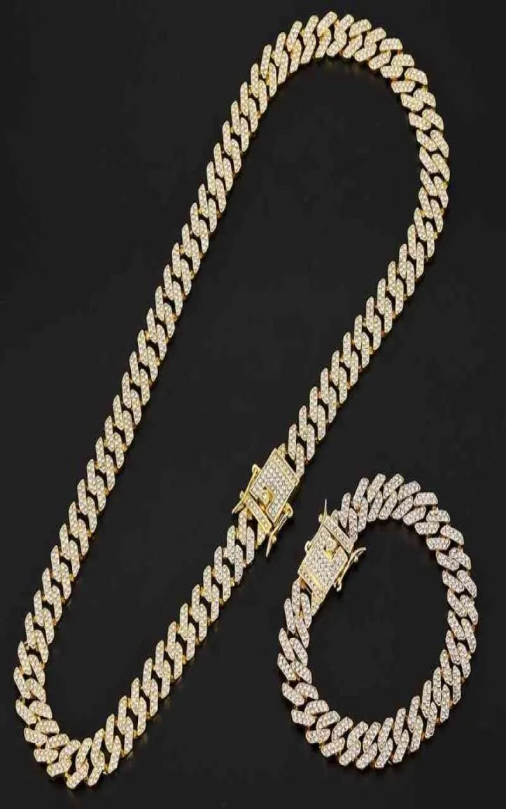 Custom Gold Plated Miami Hip Hop Jewelry Iced Out Rhintone Diamond Zircon Cuban Link Chain Necklace87418529656946