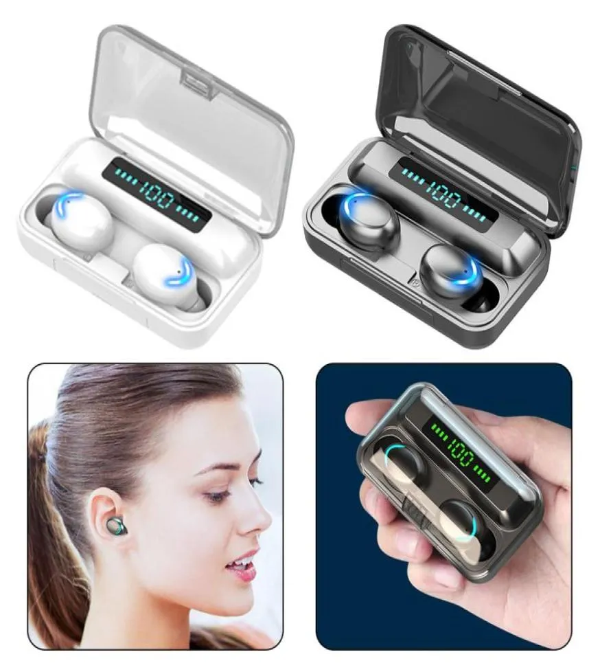 F9 TWS Bluetooth 50 headset Volymkontroll Earphones Portabel Mini Earbuds Three Screen Digital Display Video Game Earphone9395689